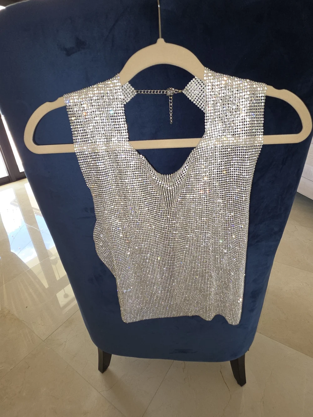Silver Rhinestone Chainmail Camisole Top